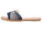 Platte sandalen met gevlochten band in marineblauw en beige.