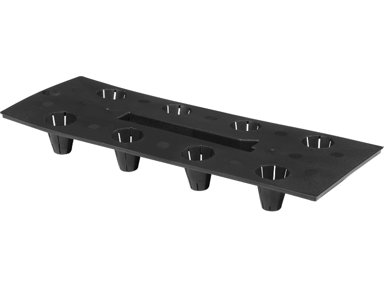 Zwart hydroponisch kweeksysteem met gaten voor planten.