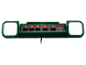 Groene stekkerdoos met vier stopcontacten, individuele schakelaars, USB-poorten en twee geïntegreerde LED-lampen.