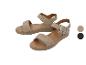 Dames sandalen in beige met gesp en dikke zool, met beige en zwarte kleuropties.