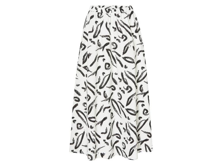 Lange witte rok met abstract zwart dessin.