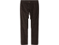 Donkerbruine corduroy broek met elastische tailleband en knoopsluiting.