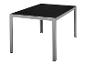 Moderne tuintafel met zwart blad en grijs aluminium frame.