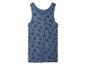 Blauwe tanktop met zwarte cijferprint.