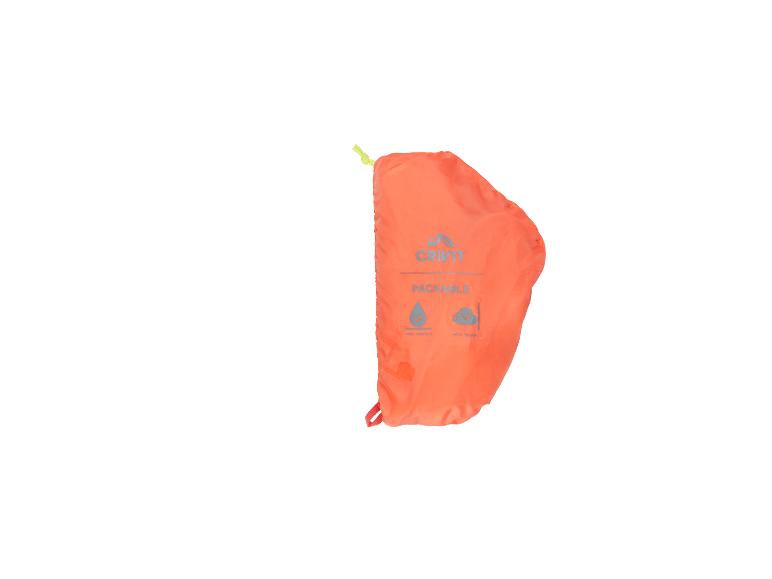 Oranje opvouwbare tas met opdruk van water- en windbestendigheid.