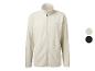 Beige fleecejack met rits en hoge kraag, ook verkrijgbaar in zwart.
