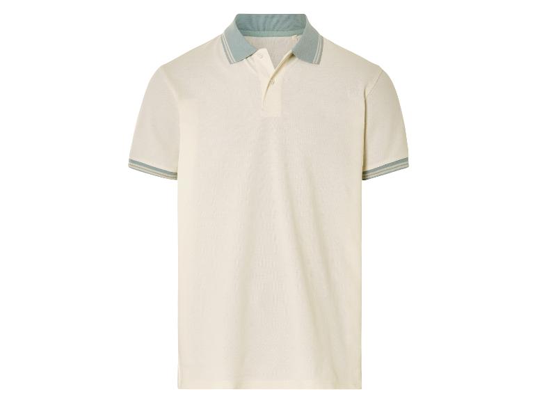 Beige polo shirt met contrasterende kraag.