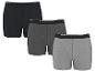 Set van drie herenboxershorts in zwart, donkergrijs en lichtgrijs.