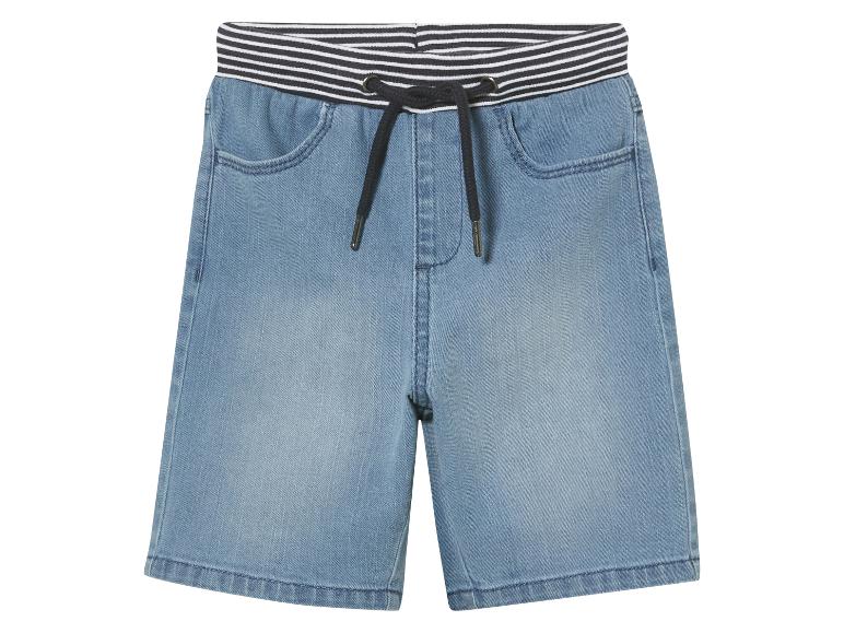Kinderen blauwe jeans shorts, elastische tailleband met strepen.
