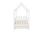 Wit kinderbed in de vorm van een huisje met een uittrekbaar bed.