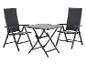 Set van twee opvouwbare tuinstoelen en een opvouwbare tafel in donkergrijs.