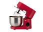 Rode SilverCrest keukenmachine met roestvrijstalen kom en garde.