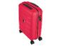 Een rode koffer met wielen van het merk Topmove.