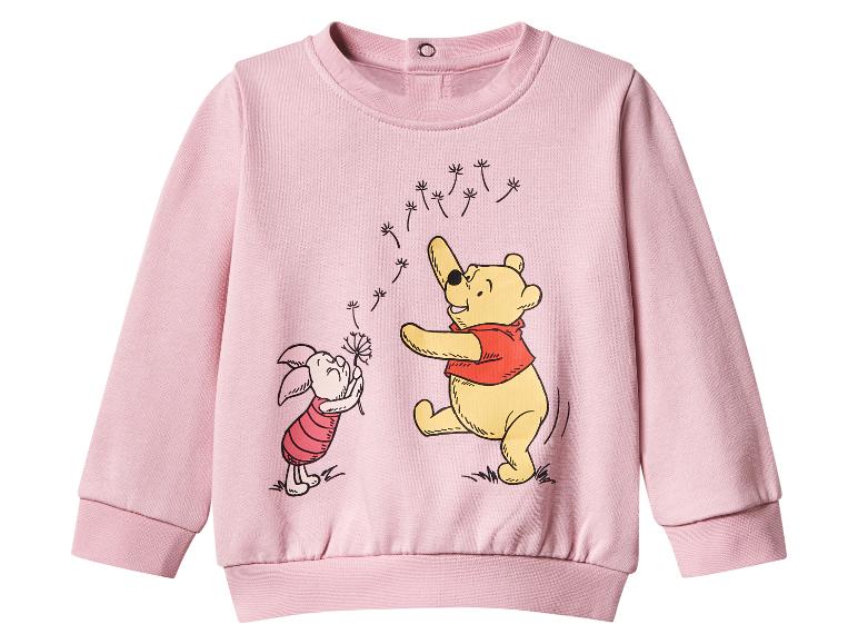 Roze kindersweater met Winnie de Poeh en Knorretje die paardenbloemzaadjes blazen.