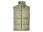 Een olijfgroene puffer vest met rits.