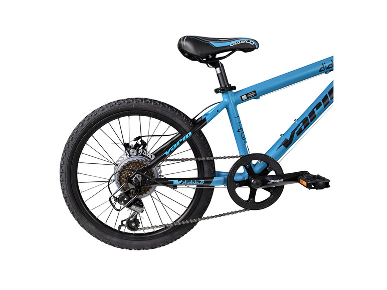 Een blauwe Vario Diablo 20 kinderfiets met Shimano versnellingen.