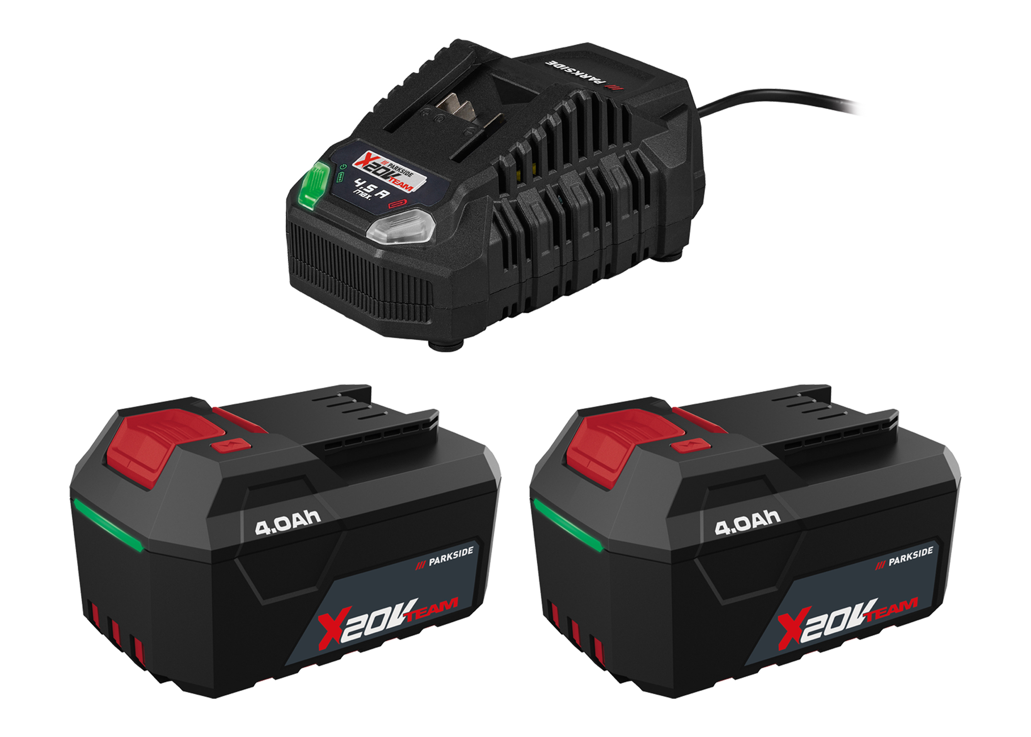 PARKSIDE Set van 2 accu's 20 V - 4 Ah en snellader - 4,5 A