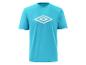 Turquoise T-shirt met een wit ruitlogo op de borst.