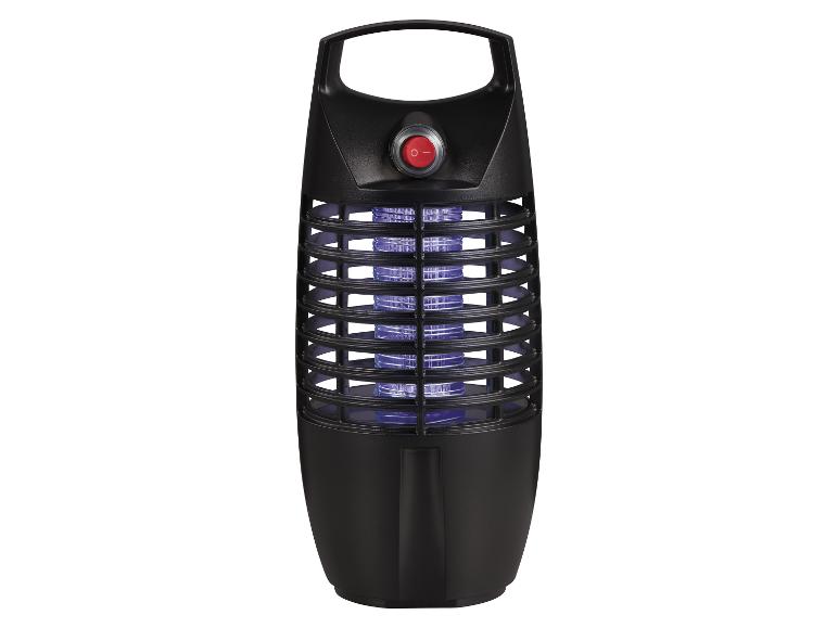 Zwarte insectenverdelger met paars licht en rode schakelaar.