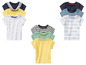 Een set van baby t-shirts met verschillende kleuren en patronen.