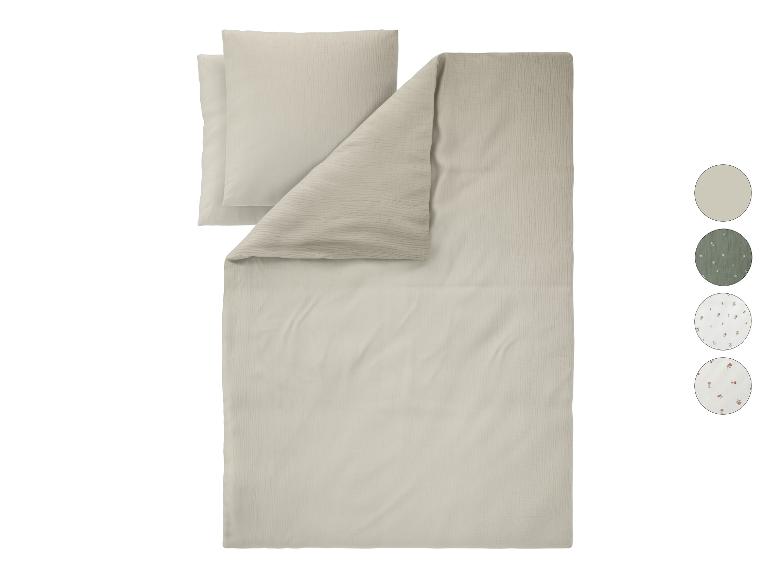 Mousseline dekbedovertrek en kussensloop set in beige, met patroonopties.