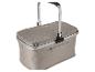 Opvouwbare grijze picknickmand met aluminium handvat en ritssluiting.