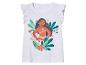 Wit T-shirt met ruffles, Moana print en tropische bloemen.