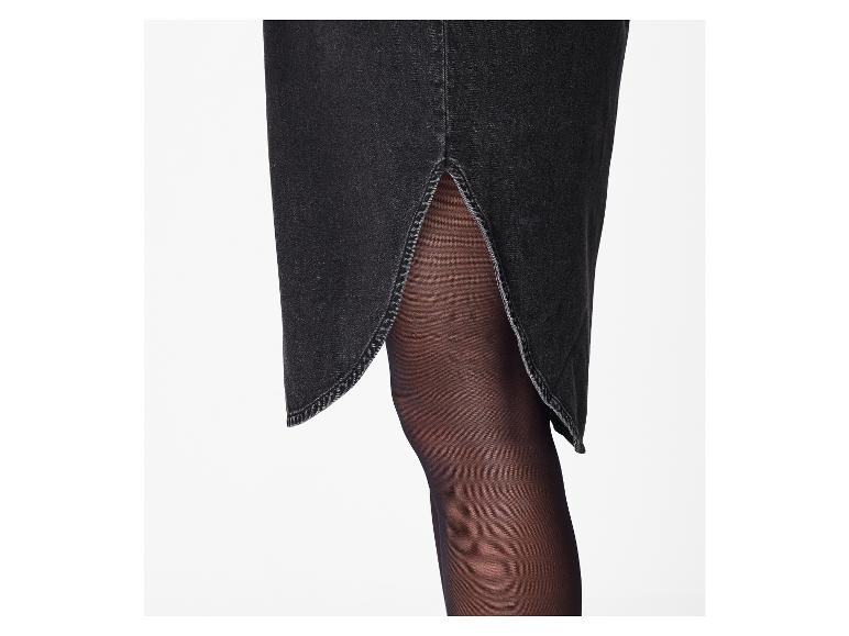 Zwarte denim midi rok met zijsplit.