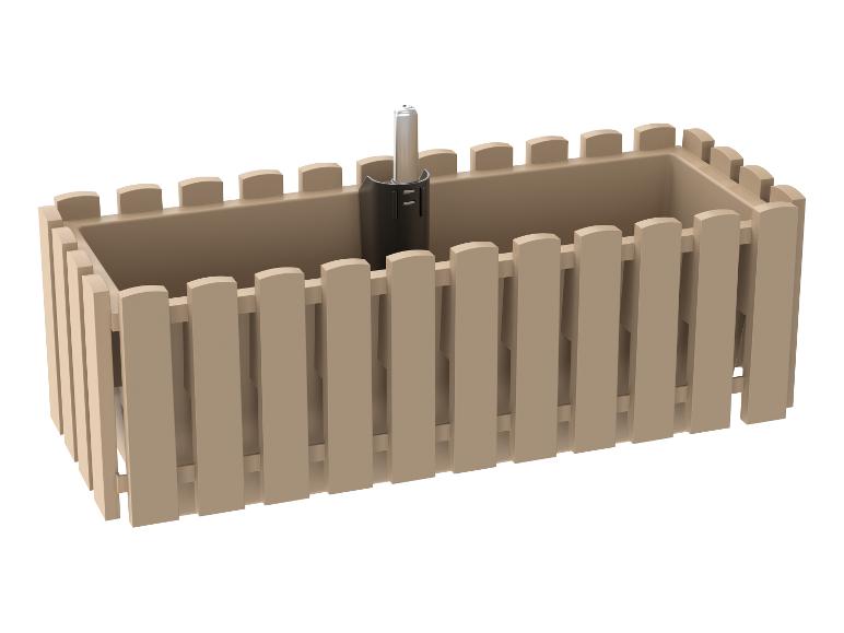 Beige rechthoekige plantenbak met geïntegreerd bewateringssysteem.