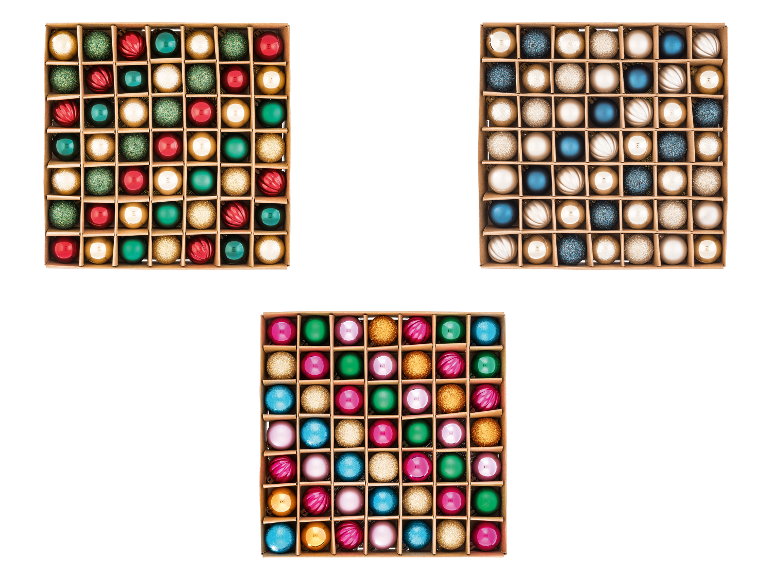 LIVARNO home kerstballen, 49 stuks, in drie verschillende kleurensets.