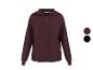 Bordeauxrode sweater met halve rits en kraag, getoond met kleurstalen voor bordeaux en zwart.