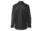 Zwart nep-leren overhemd met lange mouwen en kraag.