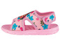 Roze kindersandalen met bloemenprint.
