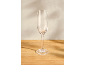 Leeg champagneglas op een houten tafel met een lichte achtergrond.