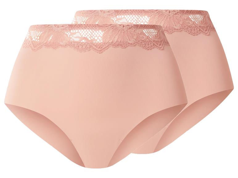 Twee huidkleurige high-waist slips met kant.