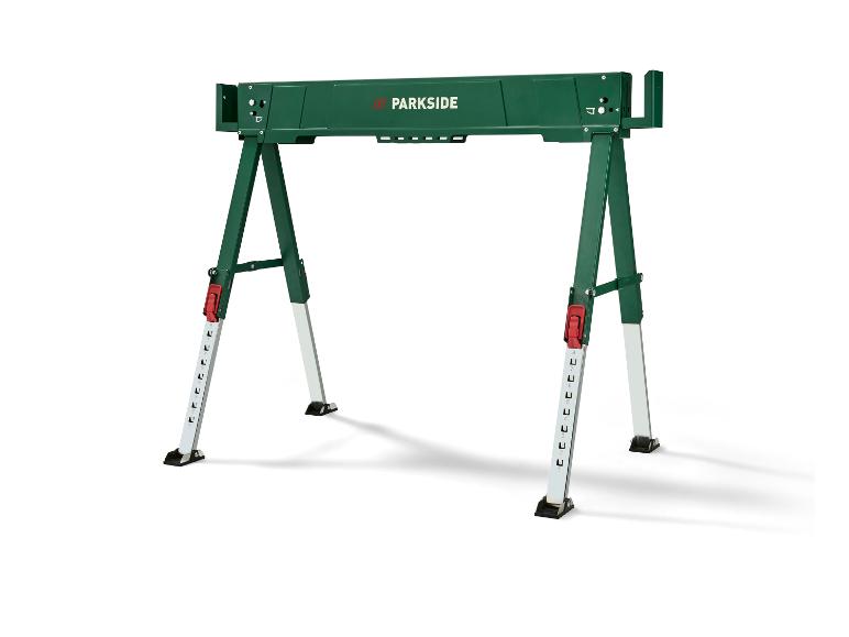 Groene opvouwbare PARKSIDE schraag met verstelbare poten.