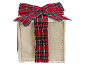 Cadeauverpakking met rode Schotse ruit strik en lint.