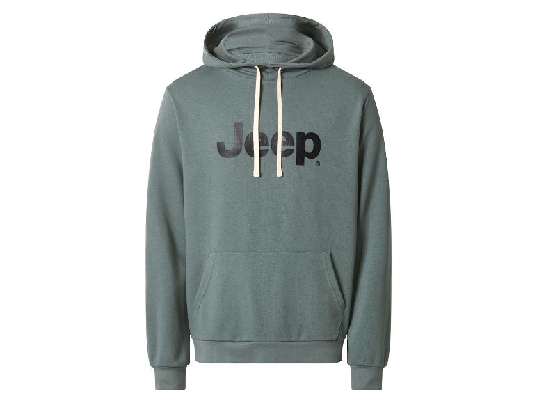 Groene Jeep hoodie met witte trekkoorden en kangoeroezak.