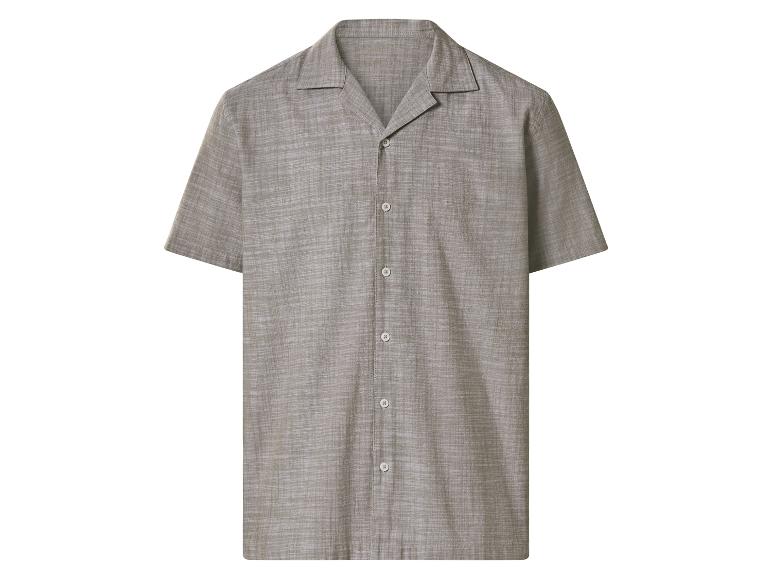 Heren overhemd met korte mouwen en cubaanse kraag, grijs-beige