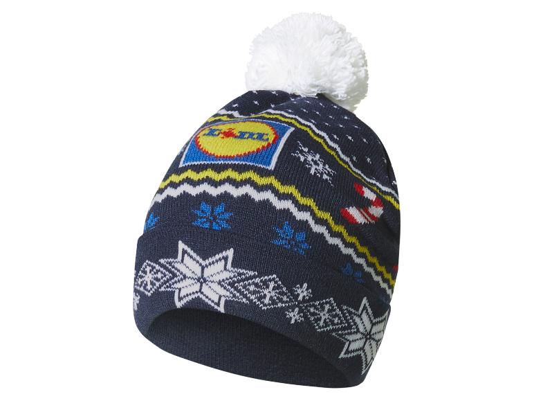 Lidl gebreide muts met pompon, winterpatroon en sneeuwvlokken