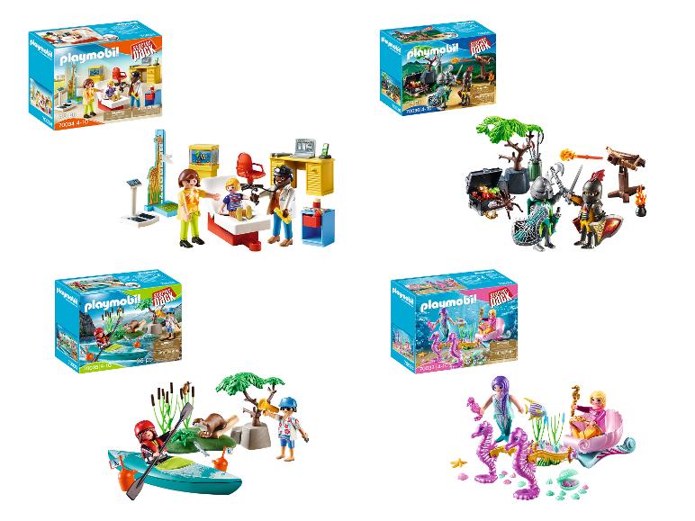 Playmobil Starter Packs met een doktersset, een ridderset, een kajakset en een zeemeerminnenset.