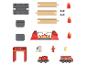Brandweer-thema speelset met houten treinrails en accessoires.