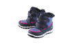 Kinderwinterlaarzen in blauw en roze, met bontvoering en klittenbandsluitingen.