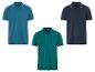 Drie poloshirts: turquoise, donkerblauw en donkergroen.
