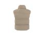 Achteraanzicht van een beige gewatteerde bodywarmer met hoge kraag