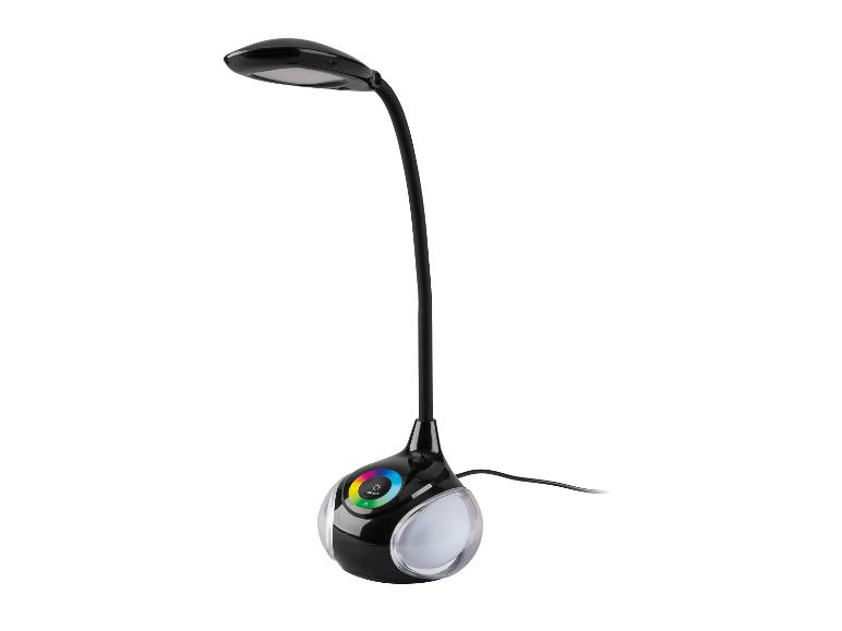 Zwarte LED-bureaulamp met flexibele arm en gekleurde lichtvoet