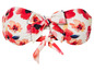 Een witte bikini-bh met rode bloemenprint en een strik.