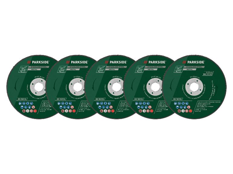 Vijf Parkside slijpschijven voor roestvrij staal.