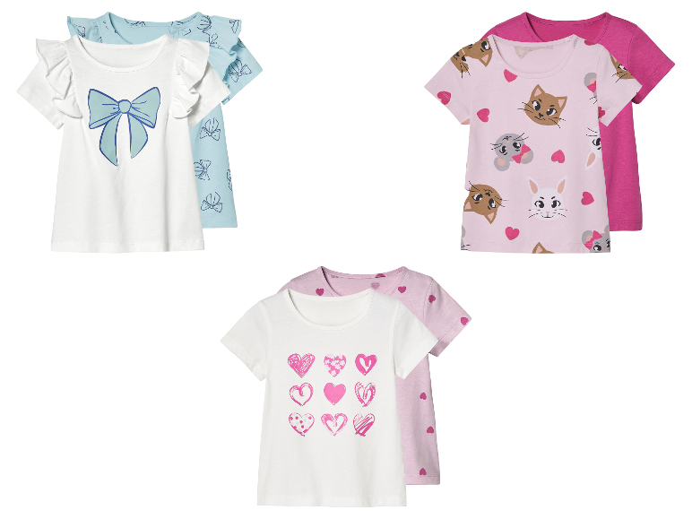 Kinder T-shirts met katten, harten en strikken.