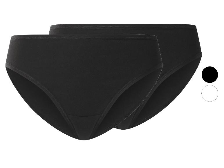 Twee zwarte hoog getailleerde damesonderbroeken, achter elkaar geplaatst.